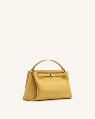Carmen Faux Suede Croc-Embossed Top Handle Bag - Yellow