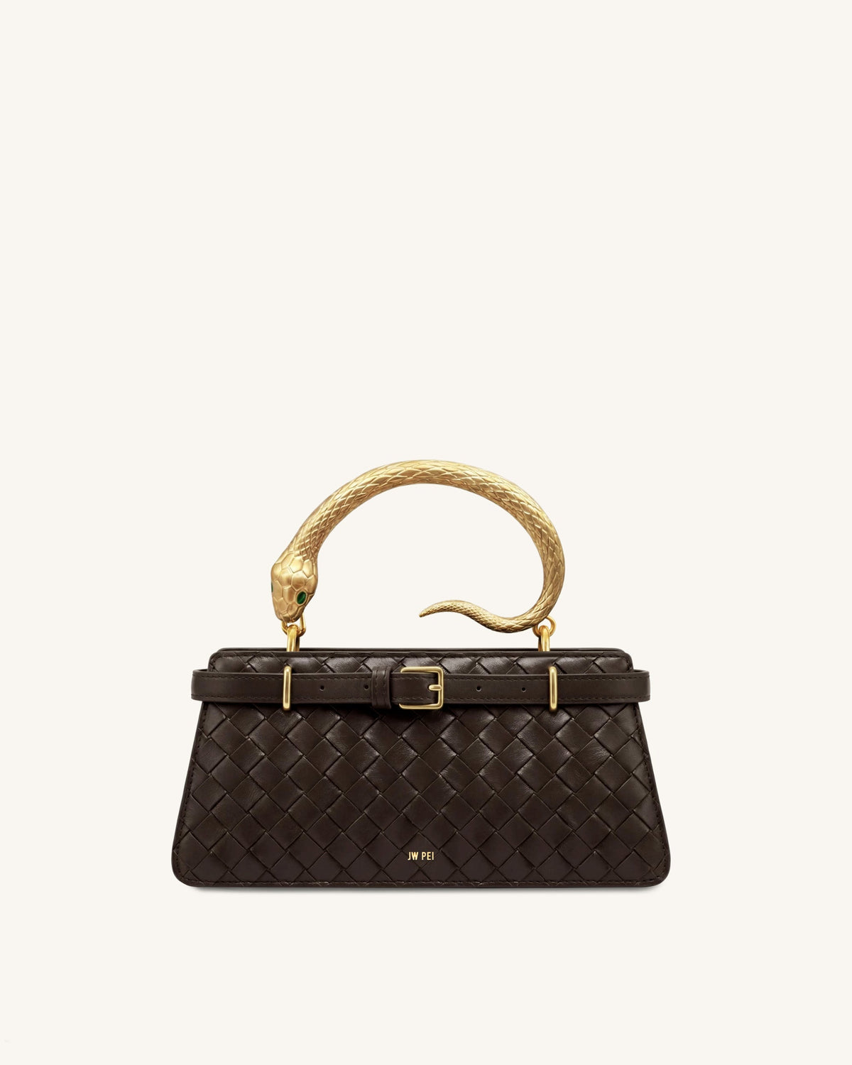 Elena Snake Handle Woven Texture Top Handle Bag - Espresso