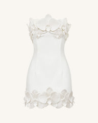 Orchid Trim Strapless Mini Dress - White