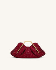 Lila Artificial Crystal Metal Frame Clutch - Red
