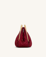 Lila Artificial Crystal Metal Frame Clutch - Red