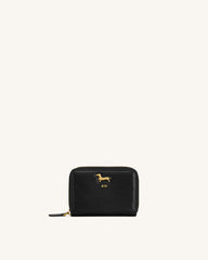 Maeve Dachshund Metal Emblem Zip Wallet - Black