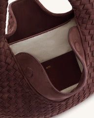 Nola Faux Suede Woven Hobo Shoulder Bag - Dark Mocha