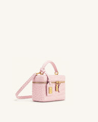 Cleo Box Shape Top Handle Bag - Light Pink Croc