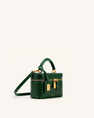 Cleo Box Shape Top Handle Bag - Forest Green Croc