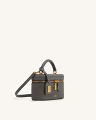 Cleo Faux Suede Box Shape Top Handle Bag - Dark Gray