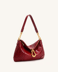 Jayla Metal Pendant Embellished Shoulder Bag - Red Croc