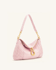 Jayla Metal Pendant Embellished Shoulder Bag - Pink Croc