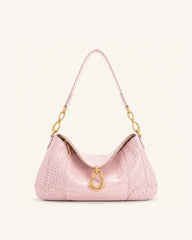 Jayla Metal Pendant Embellished Shoulder Bag - Pink Croc