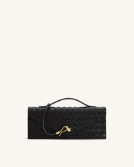 Celeste Woven Textured Envelope Top Handle Bag - Black
