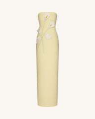 Floral Appliqué Strapless Dress - Yellow