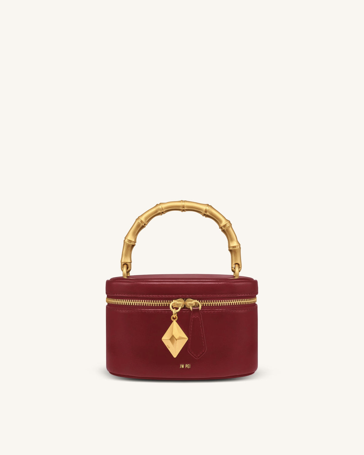 Natalie Metal Geometric Pendant Handle Bag - Burgundy