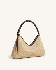 Lorena Faux Straw Shoulder Bag - Brown