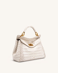 Lucia Classic Top Handle Bag - Off White Croc