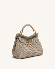 Lucia Classic Woven Top Handle Bag - Mud Gray