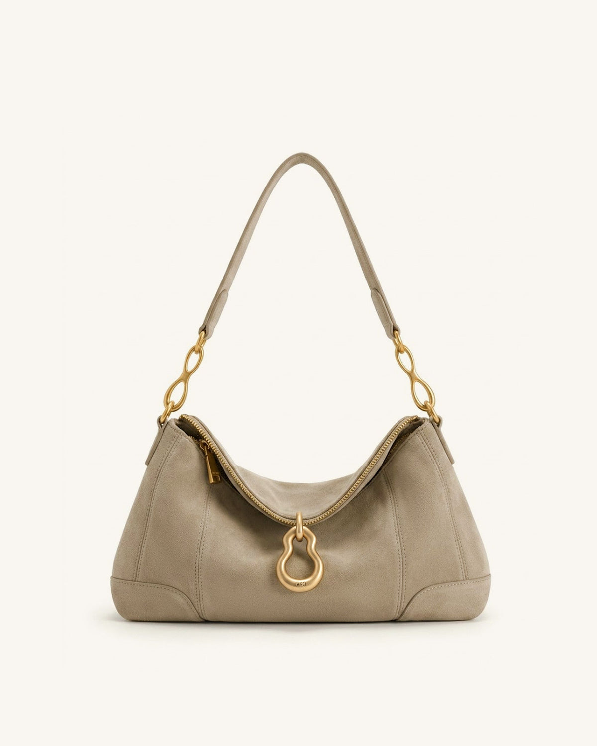 Jayla Faux Suede Metal Pendant Embellished Shoulder Bag - Grey