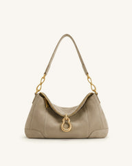 Jayla Faux Suede Metal Pendant Embellished Shoulder Bag - Grey