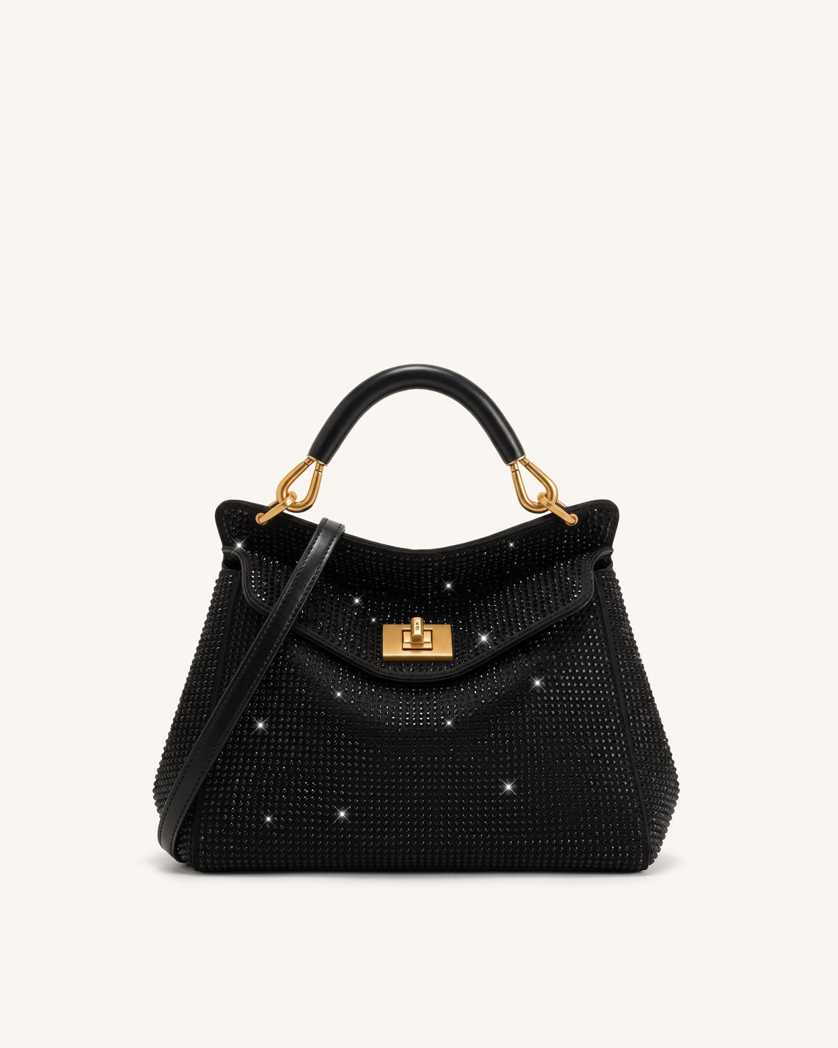 Lucia Classic Artificial Crystal Top Handle Bag - Black