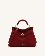 Lucia Classic Faux Suede Top Handle Bag - Deep Burgundy