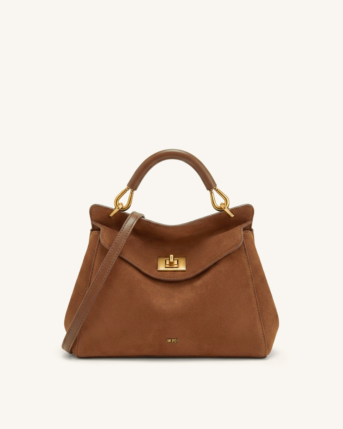 Lucia Classic Faux Suede Top Handle Bag - Dark Red Brown