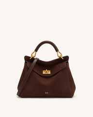 Lucia Classic Faux Suede Top Handle Bag - Dark Brown