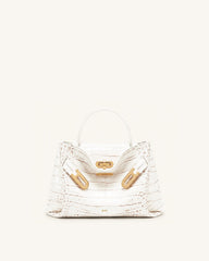 Rhea Small Double Buckle Shoulder Bag - White Croc