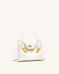 Rhea Small Double Buckle Shoulder Bag - White Croc
