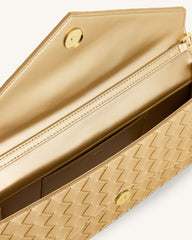 Celeste Woven Textured Envelope Top Handle Bag - Champagne Gold
