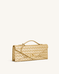 Celeste Woven Textured Envelope Top Handle Bag - Champagne Gold