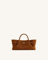 Maeve Dachshund Metal Charm Faux Suede Tote Bag - Brown