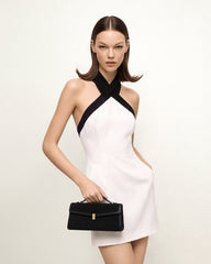 Delphine Faux Suede Top Handle Bag - Black