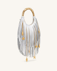 Chloe Metal Handle Fringe Top Handbag - Silver