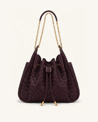 Rowan Weaving Ruched Drawstring Chain Bucket Bag - Dark Cherry