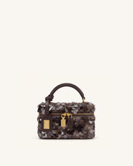 Cleo Metallic Sequin Box Shape Top Handle Bag - Brown