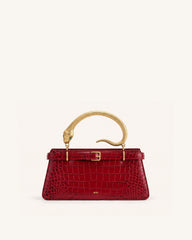 Elena Snake Handle Top Handle Bag - Burgundy Croc