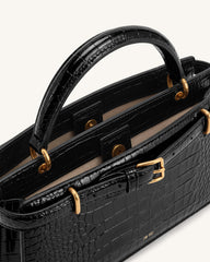 Elena Classic Top Handle Bag - Black Croc