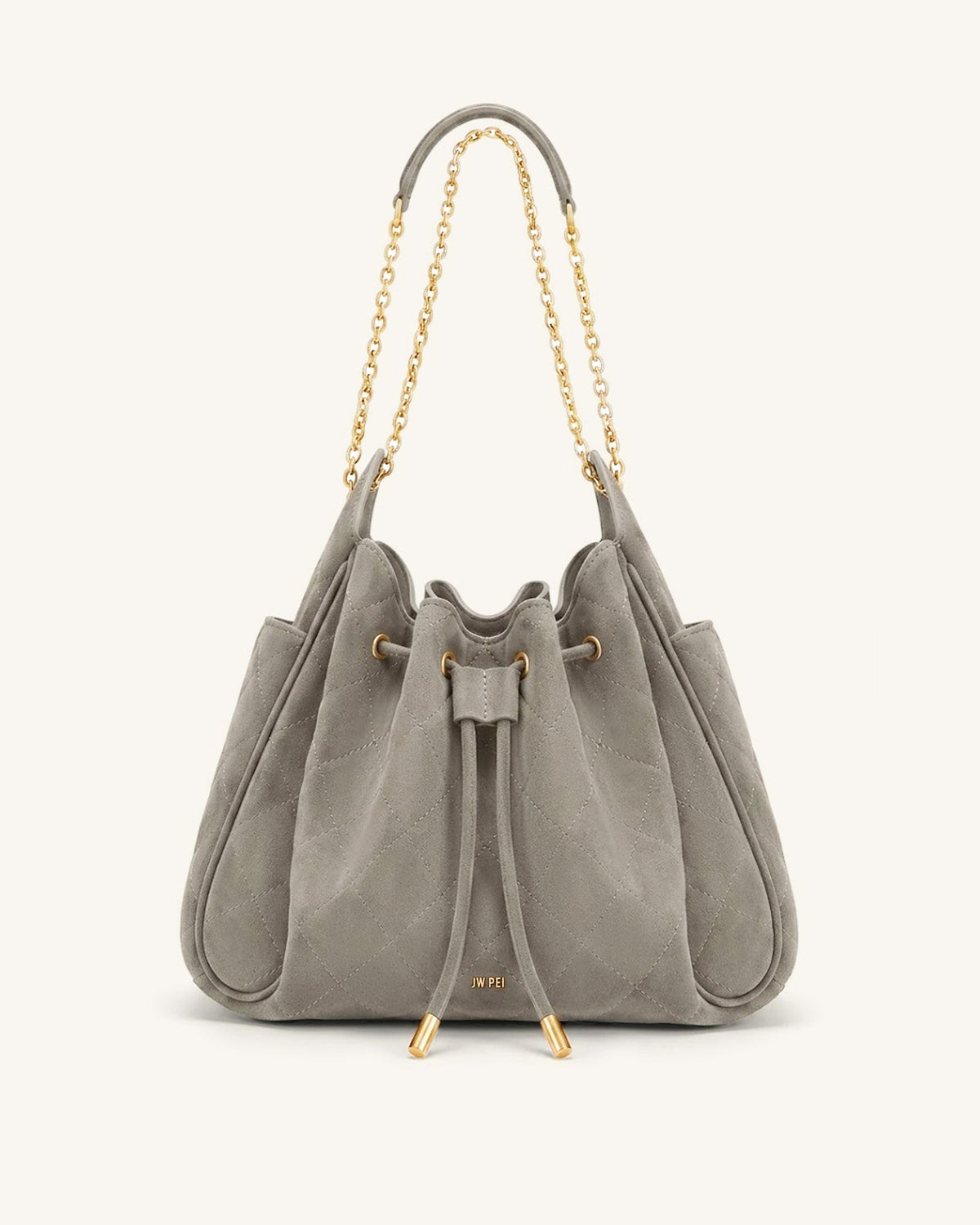 Rowan Faux Suede Quilted Chain Bucket Bag - Gray