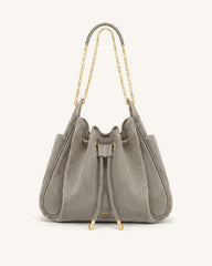 Rowan Faux Suede Quilted Chain Bucket Bag - Gray