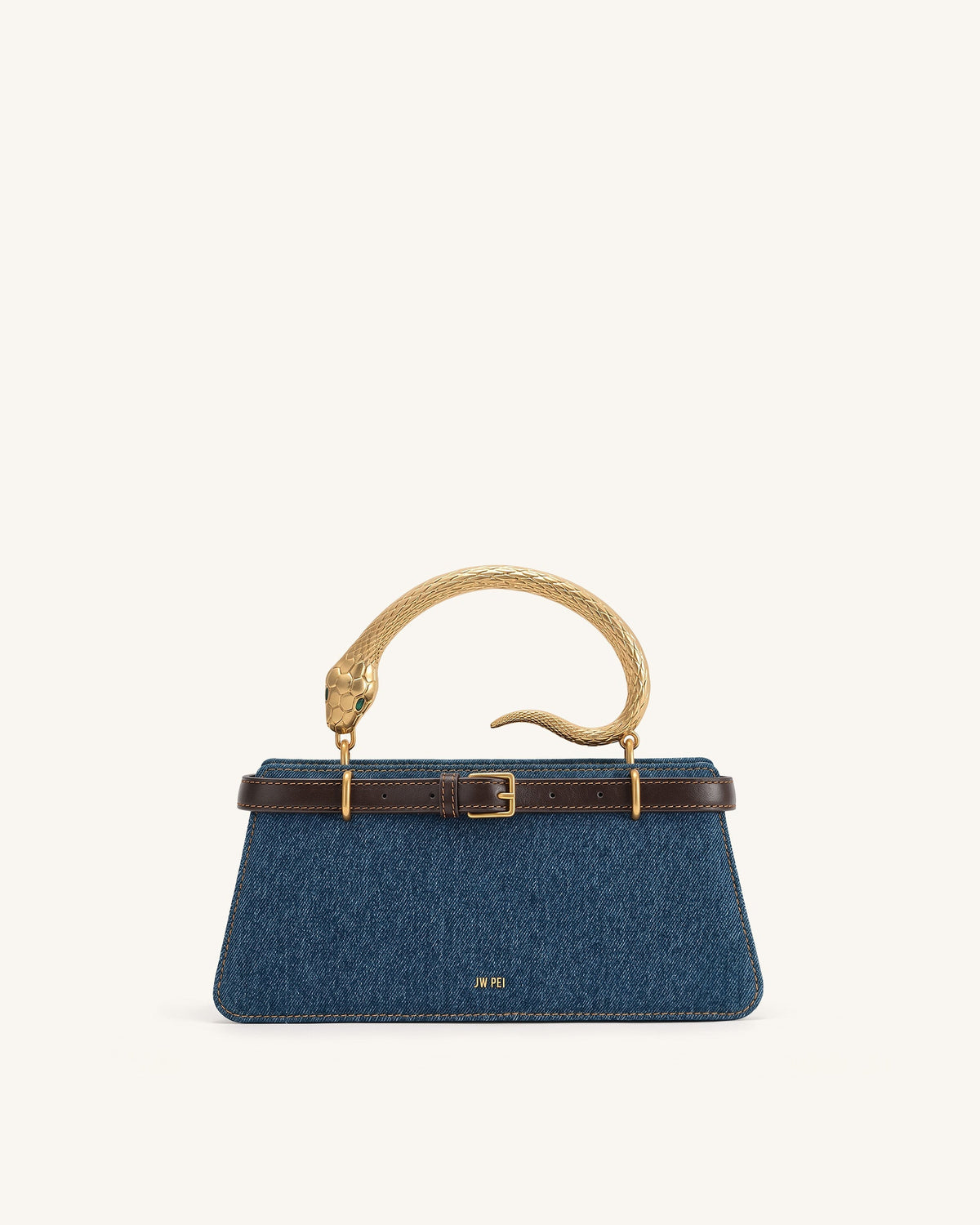 Elena Snake Handle Top Handle Bag - Dark Blue Denim
