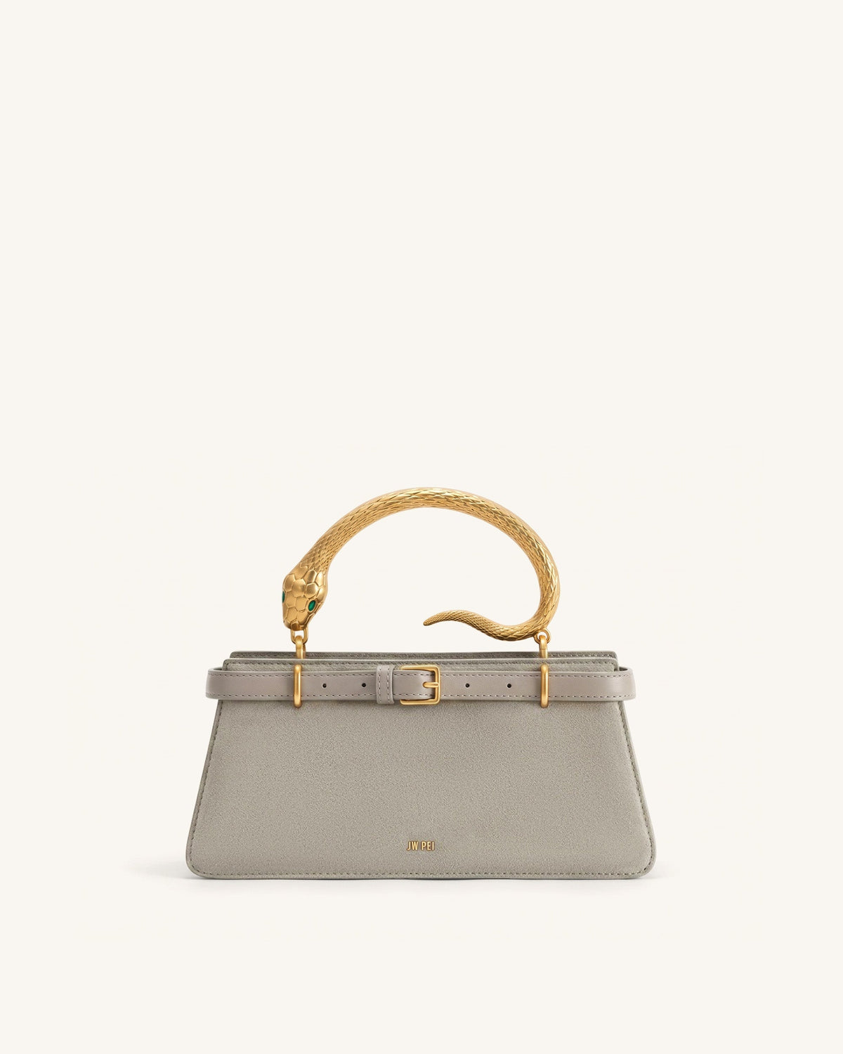 Elena Snake Handle Faux Suede Top Handle Bag - Taupe