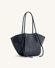 Nala Woven Texture Wide Tote Bag - Navy Blue