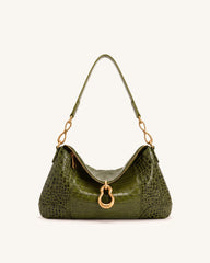 Jayla Metal Pendant Embellished Shoulder Bag - Green Croc