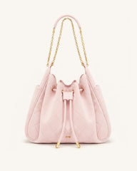 Rowan Faux Suede Quilted Chain Bucket Bag - Pink