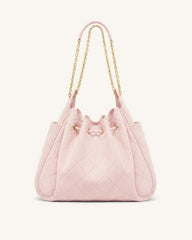 Rowan Faux Suede Quilted Chain Bucket Bag - Pink