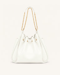 Rowan Ruched Drawstring Chain Bucket Bag - Ivory