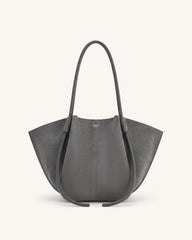 Nala Faux Suede Wide Tote Bag - Dark Gray