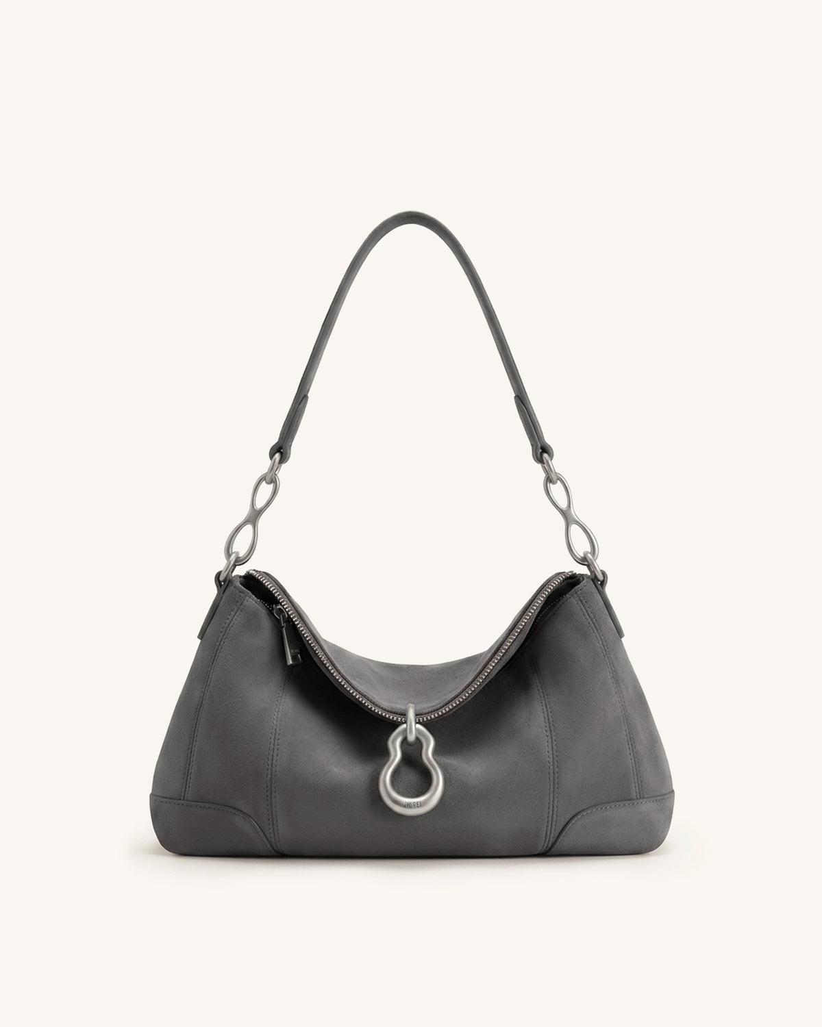Jayla Faux Suede Metal Pendant Embellished Shoulder Bag - Dark Grey