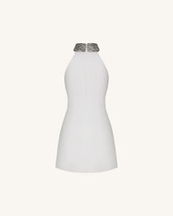 Jeweled Halter Iris Motif Dress - White
