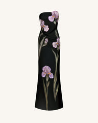 Iris Floral-Appliqué Strapless Maxi Dress - Black