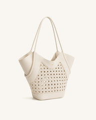 Maribel Woven Panel Tote Bag - Ivory